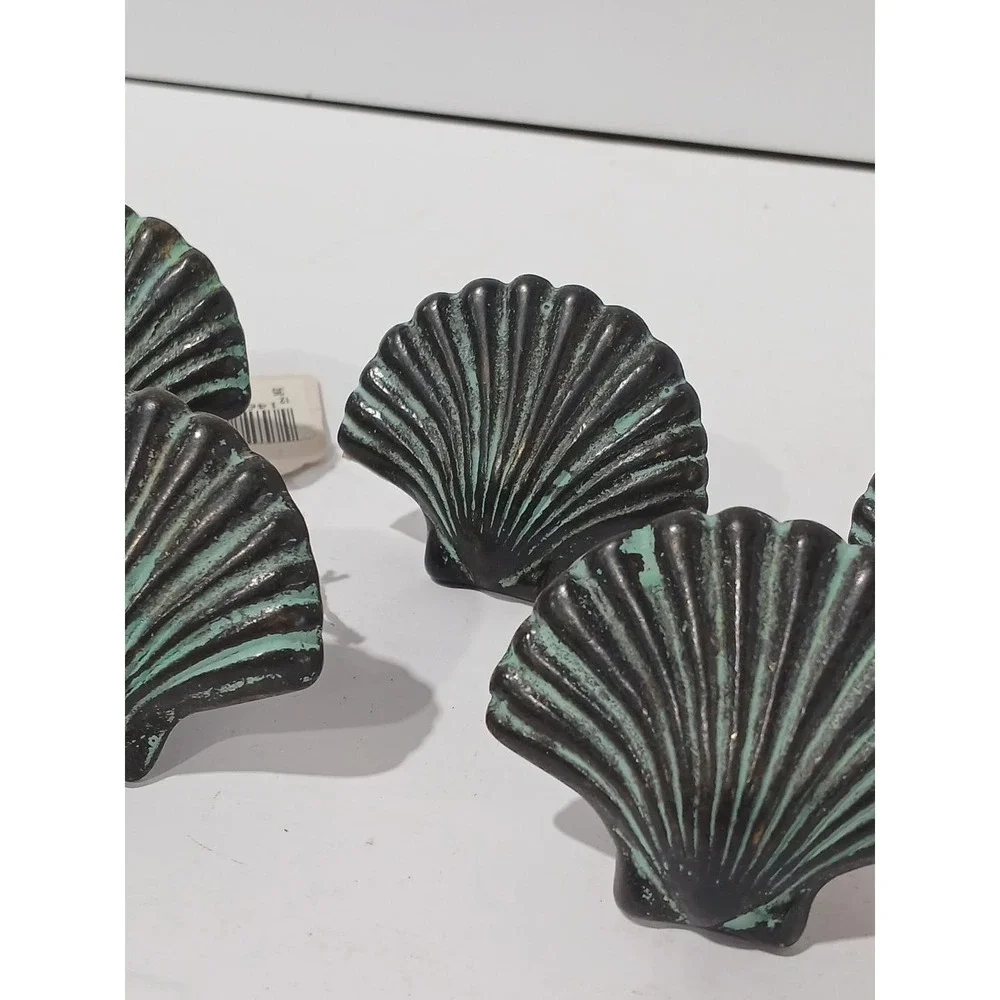 6 Seashell‎  rustic iron knobs pulls drawer door handles cabinet craft